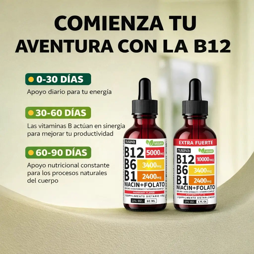 Gotas B12 5-en-1: Energía líquida de absorción inmediata. 50% dto