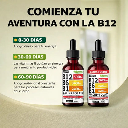 Gotas B12 5-en-1: Energía líquida de absorción inmediata. 50% dto