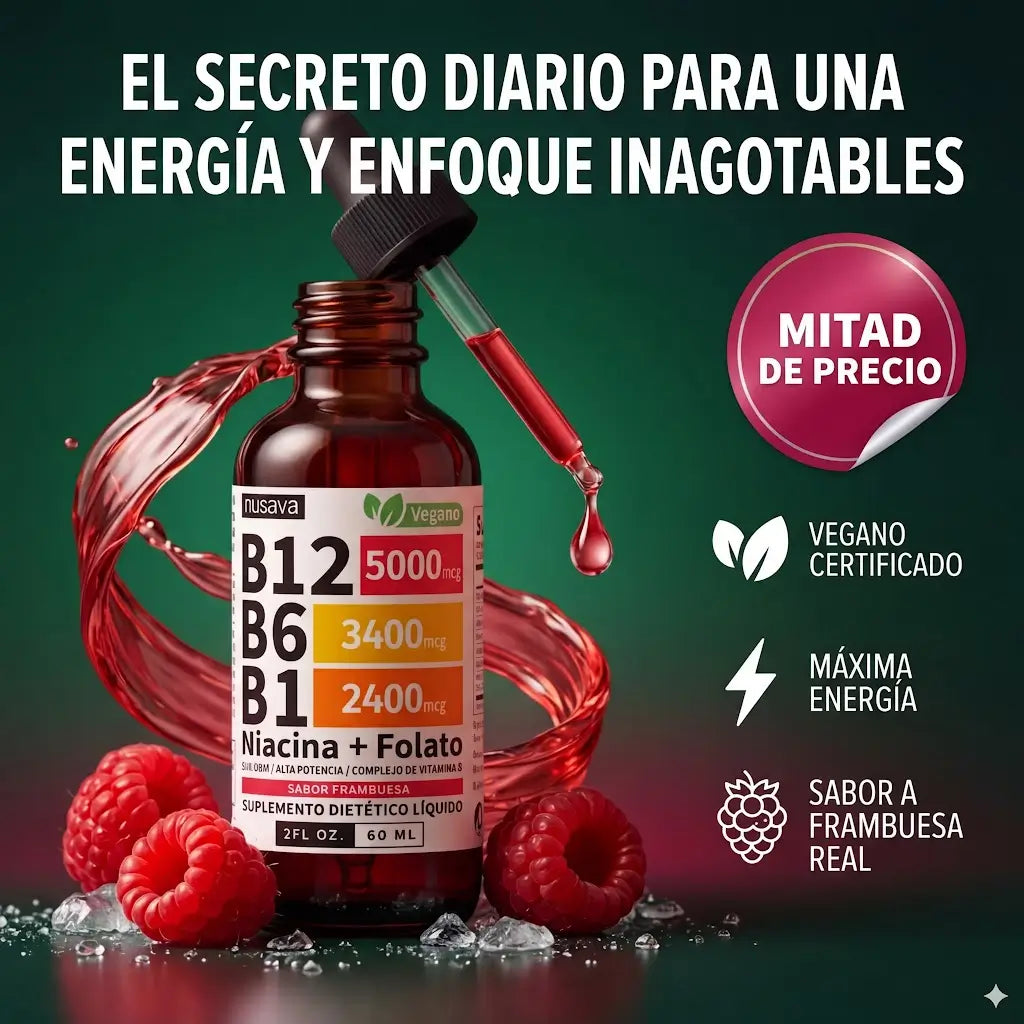 Gotas B12 5-en-1: Energía líquida de absorción inmediata. 50% dto