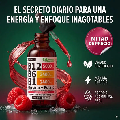 Gotas B12 5-en-1: Energía líquida de absorción inmediata. 50% dto
