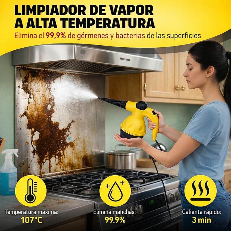 SteamClean Pro™ Limpieza profunda con vapor, sin químicos y en minutos