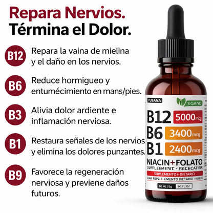 Gotas B12 5-en-1: Energía líquida de absorción inmediata. 50% dto