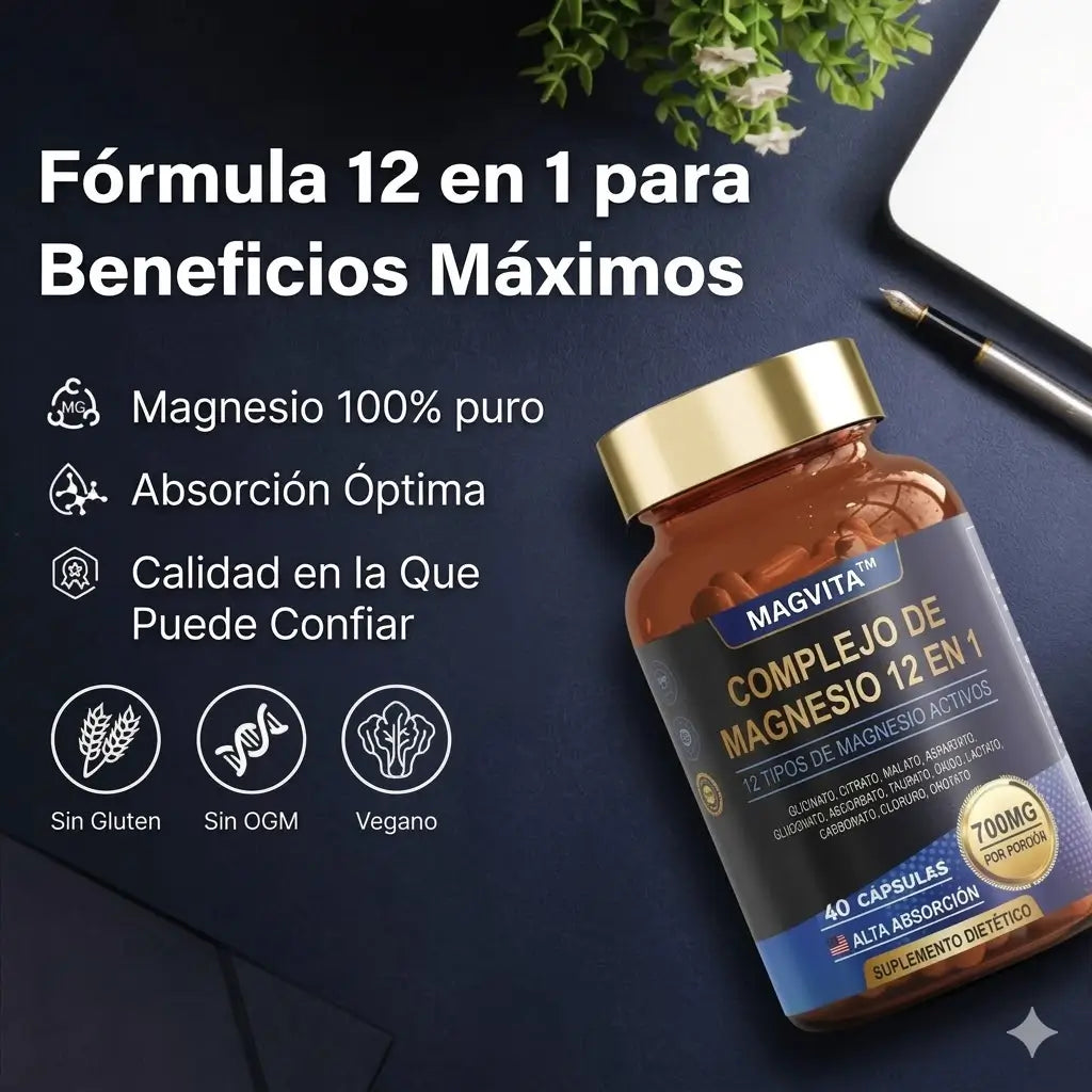 MagVita™ –  MAGNESIO Complex 12 en 1 cuerpo relajado,  mejor descanso  y mayor energía.