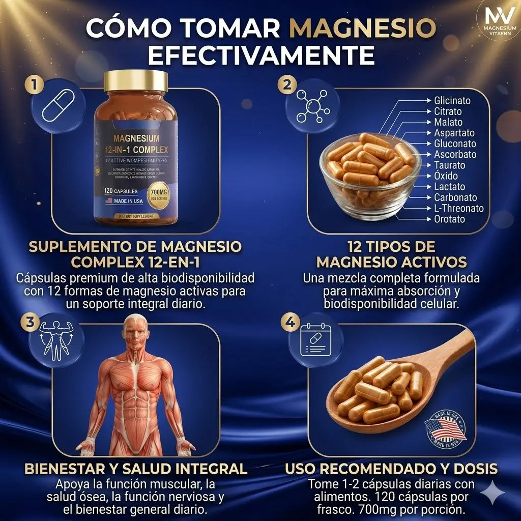 MagVita™ –  MAGNESIO Complex 12 en 1 cuerpo relajado,  mejor descanso  y mayor energía.